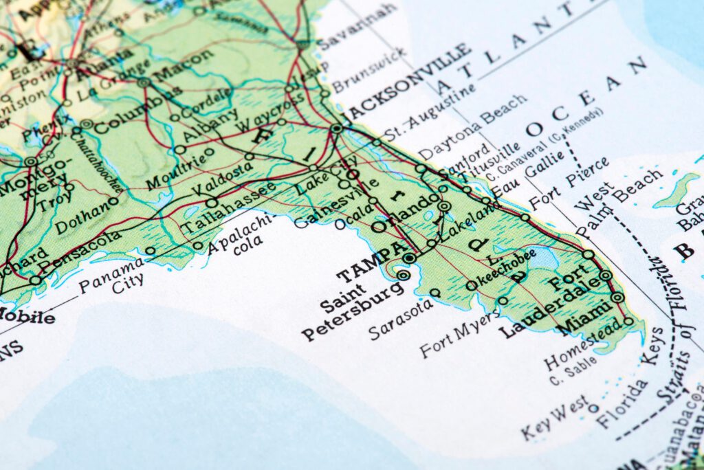 Map of Florida, USA.