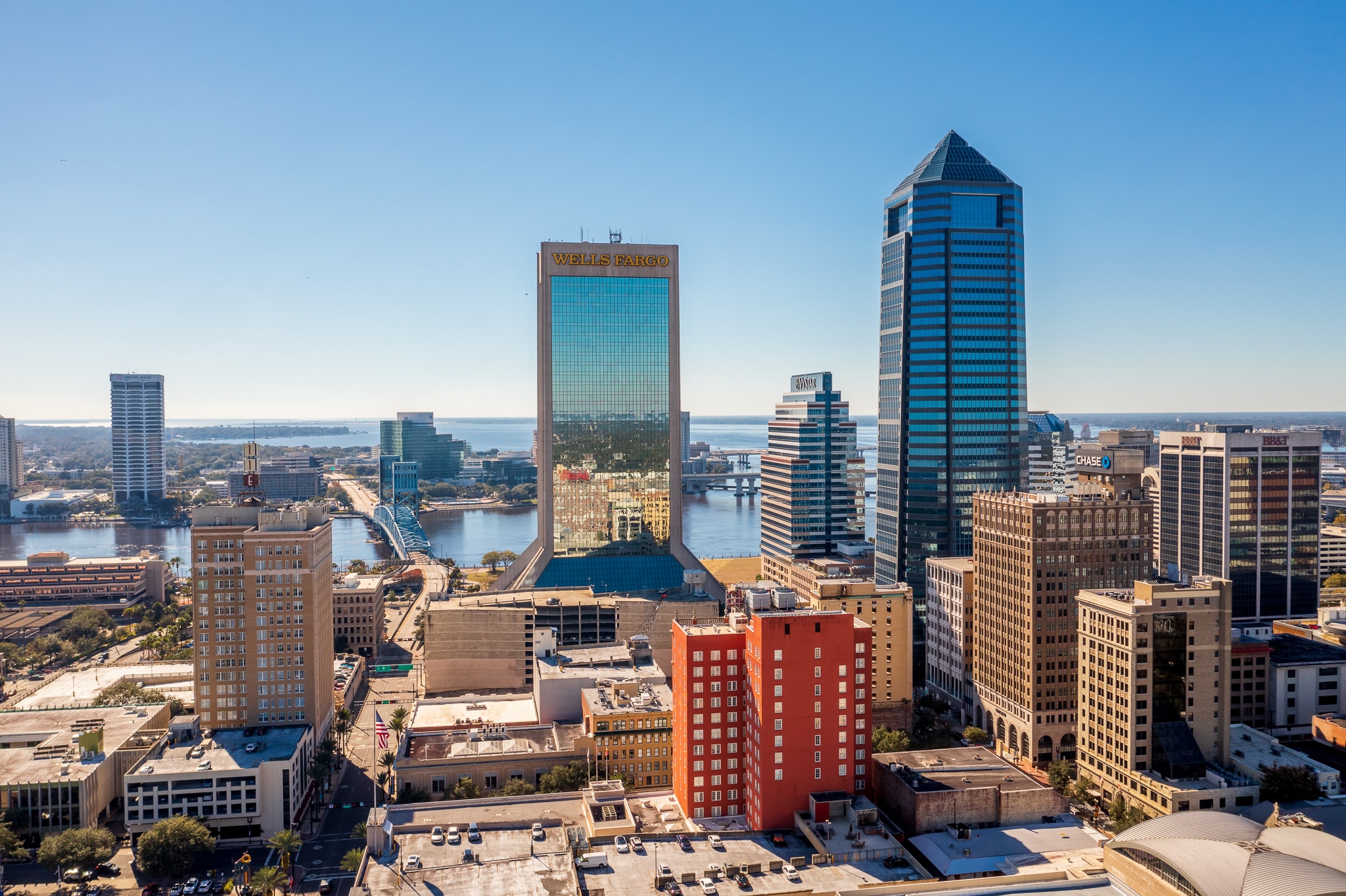 A daytime cityscape of downtown Jacksonville.